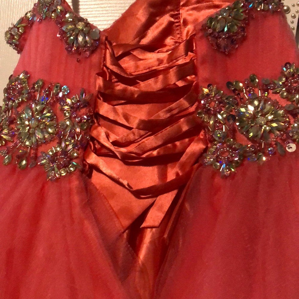 XS coral Formal dress. Corset back. - Picture 5 of 5
